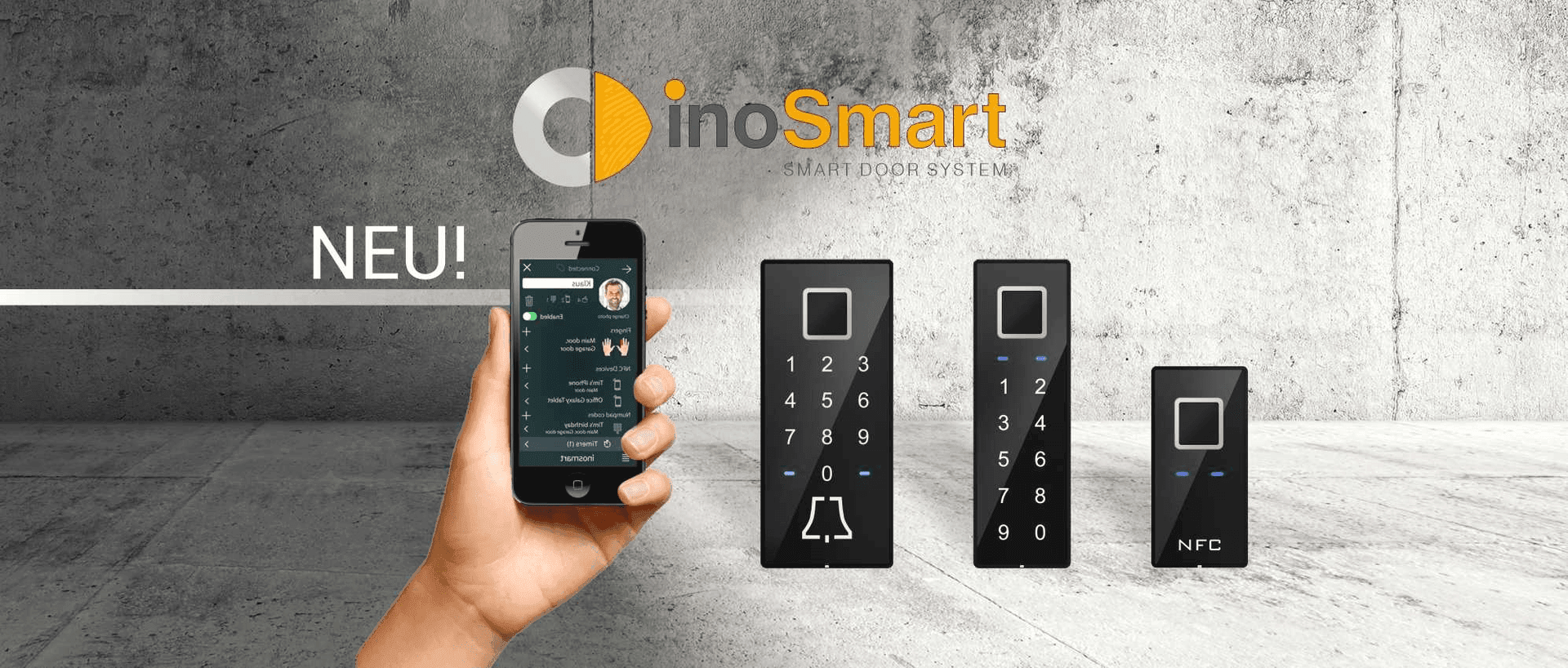 Fingerprintsensor von inoSmart an einer NEXT WINDOW Haustür, der einen sicheren und bequemen Zugang zum Haus ermöglicht. Mit Steuerung über eine Smartphone-App und Kapazität für 100 Fingerabdrücke bietet dieser Sensor eine innovative Lösung für moderne Sicherheitstechnik.